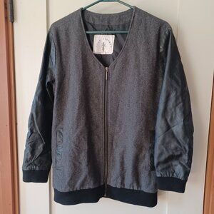Knot Sisters Full Zip Black/Gray Wool Jacket, Faux leather sleeves, sz M
